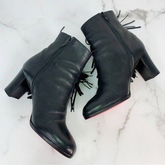 Christian Louboutin Jimmynetta Black Calfskin Leather Fringe Ankle Chelsea Boot - Picture 15 of 16